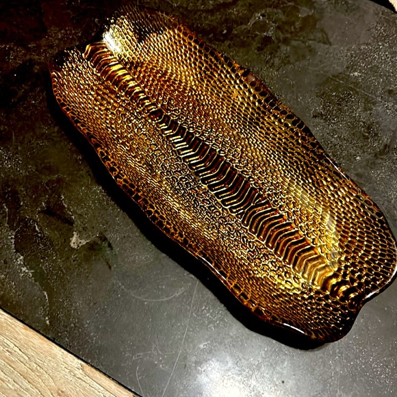 Vintage 1930's Glass Copper and Gold Tray - Picture 1 of 3